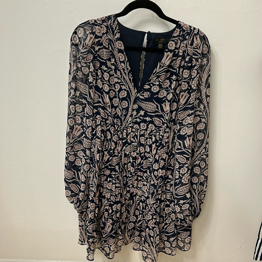 Ted Baker sheer sleeve floral mini dress